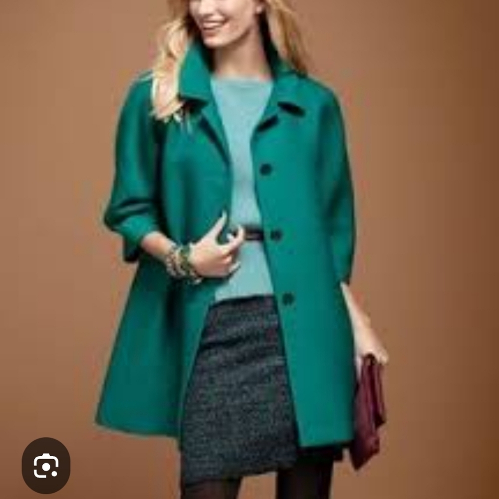 SUPER CLEAN Ann Taylor Green Coat Size Large Wool Blend Boucle